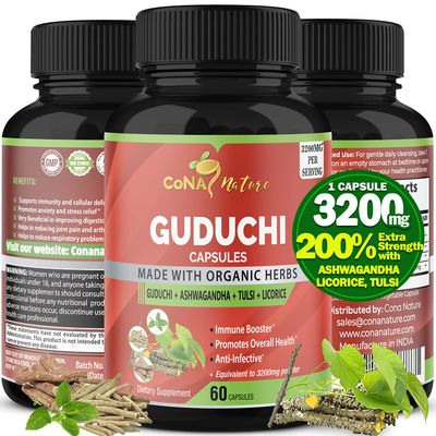 Organic Giloy Guduchi Extract Capsules 3200MG &amp; Ashwagandha, Licorice, Holy Basil | Immune Booster, Liver Detox Cleanse Support