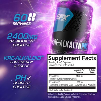 EFX Sports Kre-Alkalyn Pro | pH Correct Creatine Monohydrate Pill Supplement | Muscle Building Pre Workout for Men &amp; Women