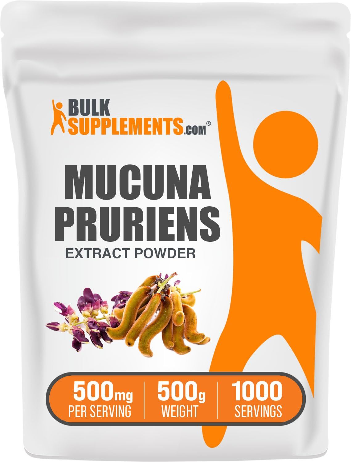BulkSupplements.com Mucuna Pruriens Extract Powder - Mucuna Pruriens Supplements, Mucuna Pruriens Powder - Vegan &amp; Gluten Free, 500mg per Serving, 500g (1.1 lbs) (Pack of 1)