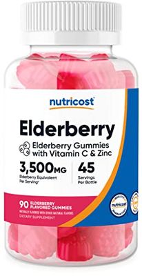 Nutricost Elderberry Gummies with Vitamin C &amp; Zinc 90 Gummies - Gluten Free, Vegetarian