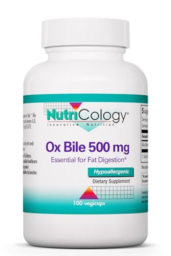 Nutricology Ox Bile 500 mg - Ox Bile Supplements for No Gallbladder, Digestive Enzymes for Liver, Fat Digestion Support, Hypoallergenic Gallblader Supplements - 100 Capsules 1-Pack