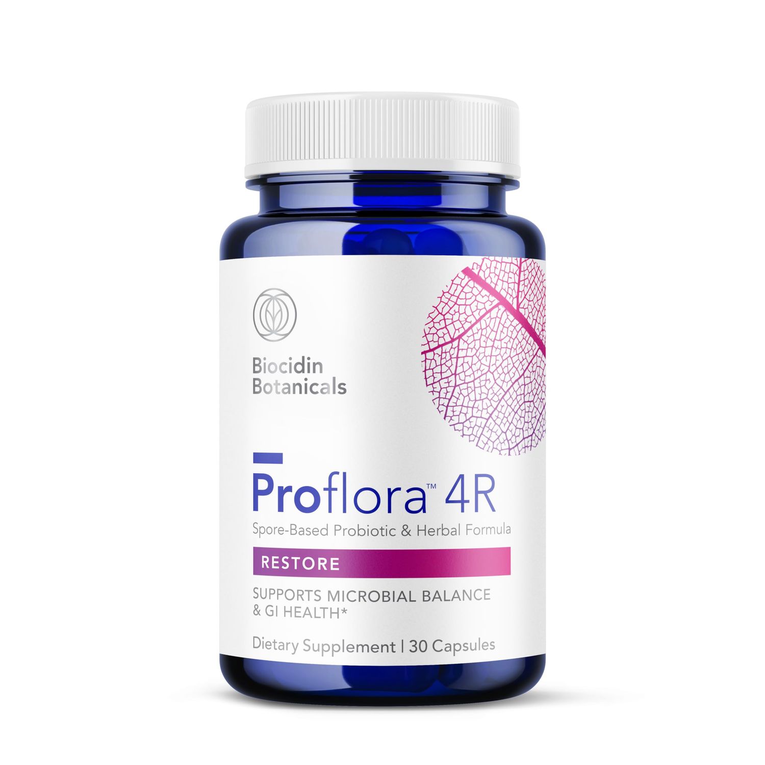 Biocidin Proflora 4R Spore Probiotic - Digestive Health Probiotics for Women &amp; Men - Clinically Researched Bacillus Strains &amp; Organic Aloe, Marshmallow Root for Gut Support (30 Vegan Capsules)