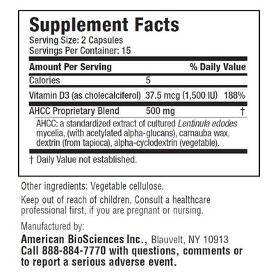 American BioSciences ImmpowerD3 AHCC Mushroom Extract Plus Vitamin D3 - Immune System Support for Adults - Supports Cytokine Function - 30 Vegetarian Capsules, 500mg of AHCC per Serving