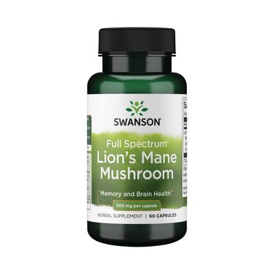 Swanson Lion&#39;s Mane Mushroom Capsules - 500 mg Each, 60 Capsules - Herbal Supplement Supporting Cognitive Function