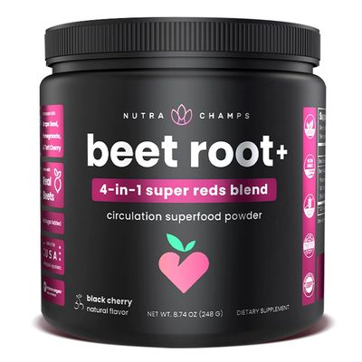 Beet Root Powder Circulation Supplement | Superfood Powder Nitric Oxide Supplement with Beetroot Juice, Super Reds Powder &amp; Grape Seed Extract | No Sugar Beet Supplement - 8.74 Oz
