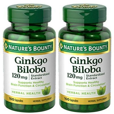 Nature&#39;s Bounty Ginkgo Biloba Standardized Extract 120 mg, Herbal Bottles, Capsule, 100 Count, Pack of 2
