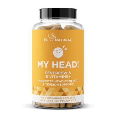 My Head! Headache Vitamins - Sensitivity, Tension, Comfort, Healthy Head Function for A Clear Mind - Fast acting Magnesium, Feverfew, Boswellia, Vitamin D, Ginger, &amp; More - 60 Soft Capsules