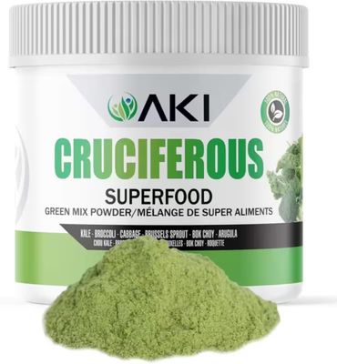 AKI Cruciferous Superfood Green Mix Powder - Made from Kale, Broccoli, Brussels Sprouts, Cabbage - Packed with Essential Phytonutrients &amp; Vitamins (5.3oz/ 150G)