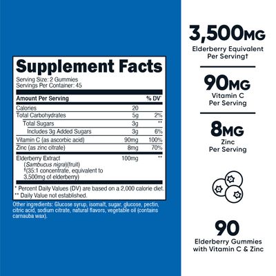 Nutricost Elderberry Gummies with Vitamin C &amp; Zinc 90 Gummies - Gluten Free, Vegetarian