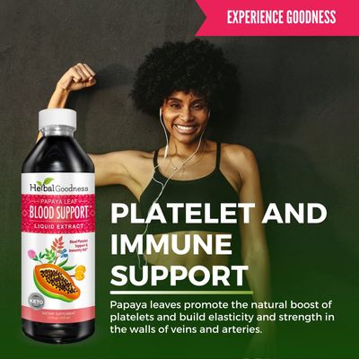 Papaya Leaf Blood Support Liquid - 15X Strength - Papaya Leaf Extract - Healthy Platelets, Blood Cleanse, Digestion, Papaya Enzyme -12oz Liquid - Herbal Goodness (1 bttl)