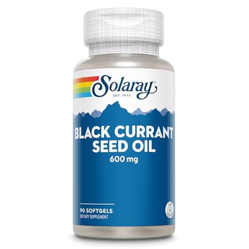 SOLARAY Black Currant Seed Oil 600 mg - Supplying Antioxidants, Gamma Linolenic Acid (GLA), Alpha Linolenic (ALA) and Linoleic Acid (LA) - Skin Health Support - 60-Day Guarantee, 90 Serv, 90 Softgels