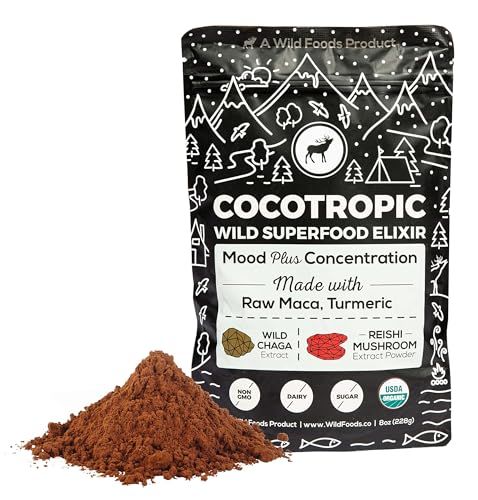 Organic Cocotropic Superfood Mushroom Hot Chocolate Mix, 8 oz | Non-GMO, Vegan, Gluten Free, Reishi Mushrooms, Chaga