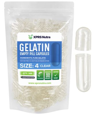 XPRS Nutra Size 4 Empty Capsules - 500 Count Clear Small Empty Gelatin Capsules - Empty Pill Capsules for DIY Capsule Filling - Bovine Pill Capsules Empty Gel Caps
