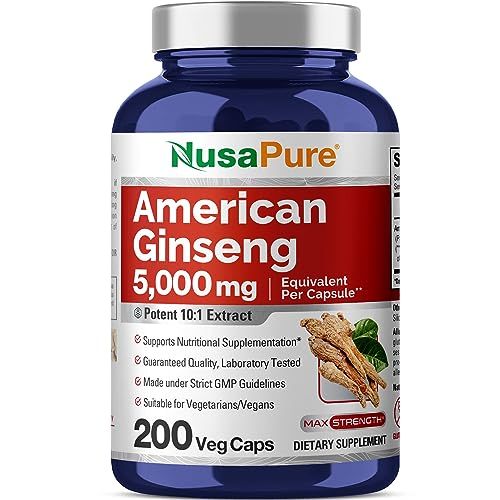 NusaPure American Ginseng 5000 mg - 200 Veggie Capsules (Vegetarian, Non-GMO, Vegan)