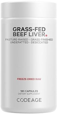Codeage Grass Fed Beef Liver Supplement Superfood, Freeze Dried, Non-Defatted, Desiccated Beef Liver Glandulars Bovine Pills, Pasture Raised Beef Vitamins, Non-GMO Liver Meat, 180 Capsules
