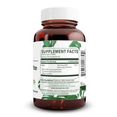 Natural Nutra Active Methyl Folate Supplement with Quatre Folic, Helps to Brain Health, Improve Heart Health, Support Body Health, Boost Body's Immune System, 90 Vegan Tablets