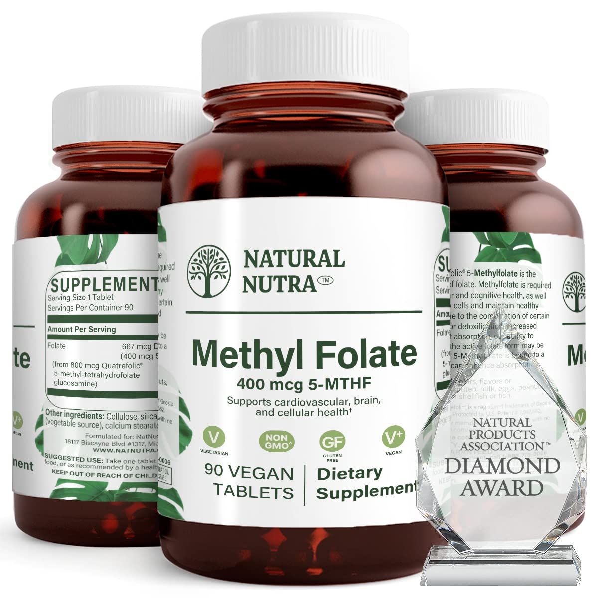 Natural Nutra Active Methyl Folate Supplement with Quatre Folic, Helps to Brain Health, Improve Heart Health, Support Body Health, Boost Body&#39;s Immune System, 90 Vegan Tablets
