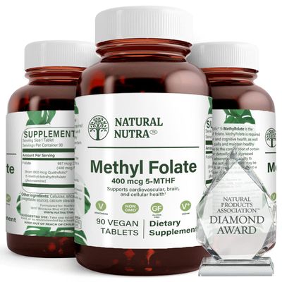 Natural Nutra Active Methyl Folate Supplement with Quatre Folic, Helps to Brain Health, Improve Heart Health, Support Body Health, Boost Body&#39;s Immune System, 90 Vegan Tablets