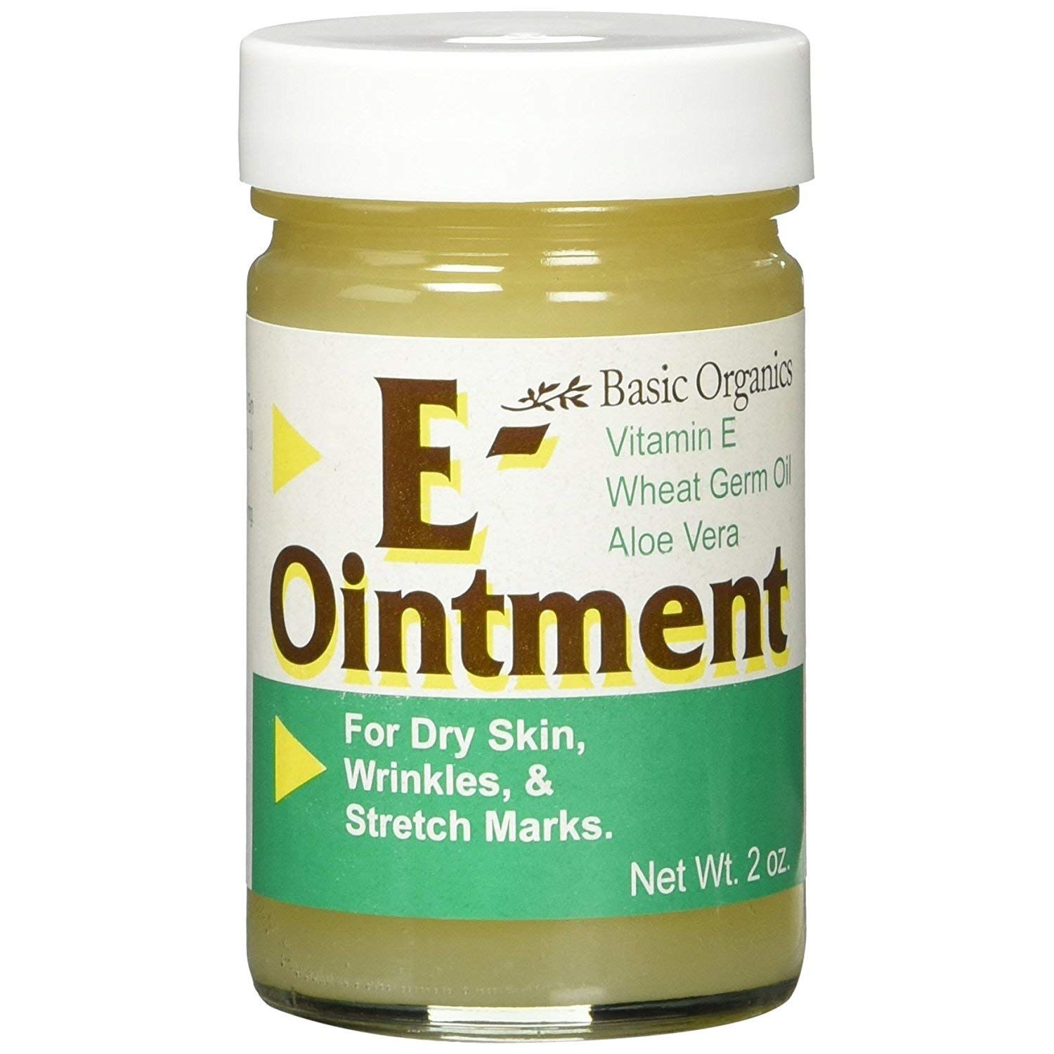 Basic Organics Vitamin E Balm 2oz (Pack of 2) - Moisturizer for Dry Skin, Antioxidant &amp; Softening, Wheat Germ, Aloe Vera