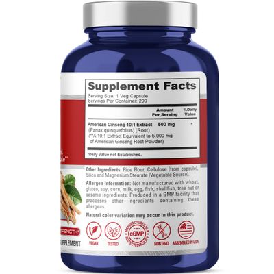 NusaPure American Ginseng 5000 mg - 200 Veggie Capsules (Vegetarian, Non-GMO, Vegan)