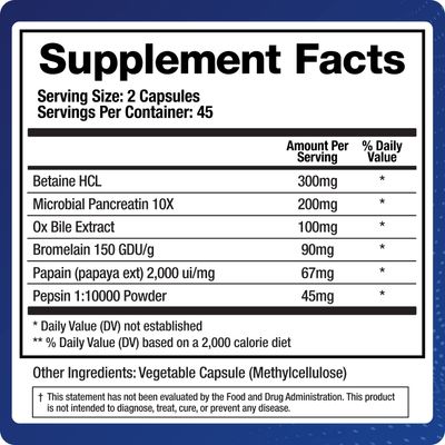 Digestive Enzymes Supplement (90 Capsules) Support Digestion - with Purified Bile, Pancreatin, Plant Enzymes, Ox Bile, Betaine HCL, Support Digestion of Fats Carbohydrates and Proteins