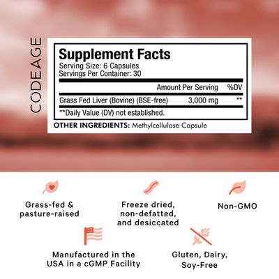 Codeage Grass Fed Beef Liver Supplement Superfood, Freeze Dried, Non-Defatted, Desiccated Beef Liver Glandulars Bovine Pills, Pasture Raised Beef Vitamins, Non-GMO Liver Meat, 180 Capsules