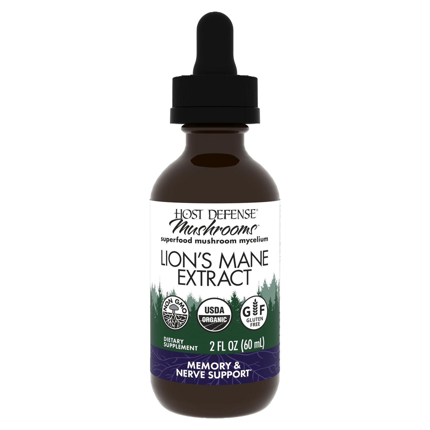 Host Defense Lion&#39;s Mane Extract - Brain Health Support Supplement - Mushroom Supplement to Support Focus &amp; Memory Function - Immune &amp; Nervous System Support Supplement - 2 fl oz (60 Servings)*