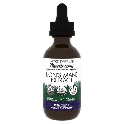 Host Defense Lion&#39;s Mane Extract - Brain Health Support Supplement - Mushroom Supplement to Support Focus &amp; Memory Function - Immune &amp; Nervous System Support Supplement - 2 fl oz (60 Servings)*