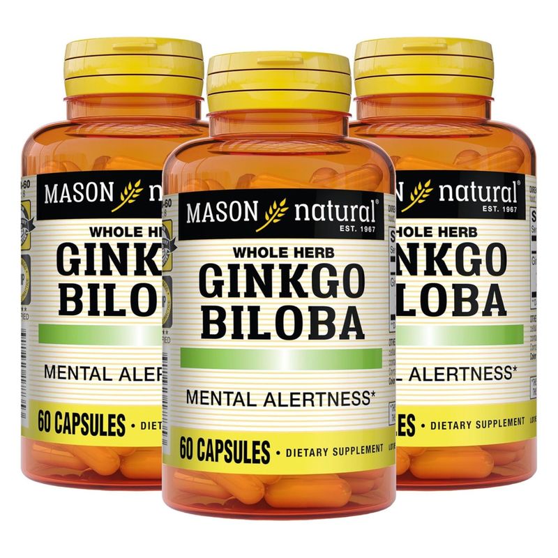 MASON NATURAL Ginkgo Biloba, 3 Month Supply, Helps to Improve Mental Alertness &amp; Support Optimal Brain Function, 60 Capsules (3 Pack)