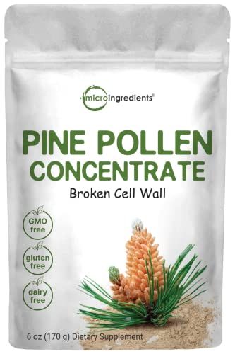 Micro Ingredients Pure Pine Pollen Powder, 6 Ounce, Wild Harvest an Broken Cell Wall, Supports Immune System Health, Boosts Energy, Antioxidant &amp; Androgenic, No GMOs, Vegan Friendly
