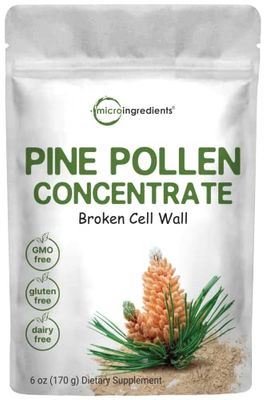 Micro Ingredients Pure Pine Pollen Powder, 6 Ounce, Wild Harvest an Broken Cell Wall, Supports Immune System Health, Boosts Energy, Antioxidant &amp; Androgenic, No GMOs, Vegan Friendly