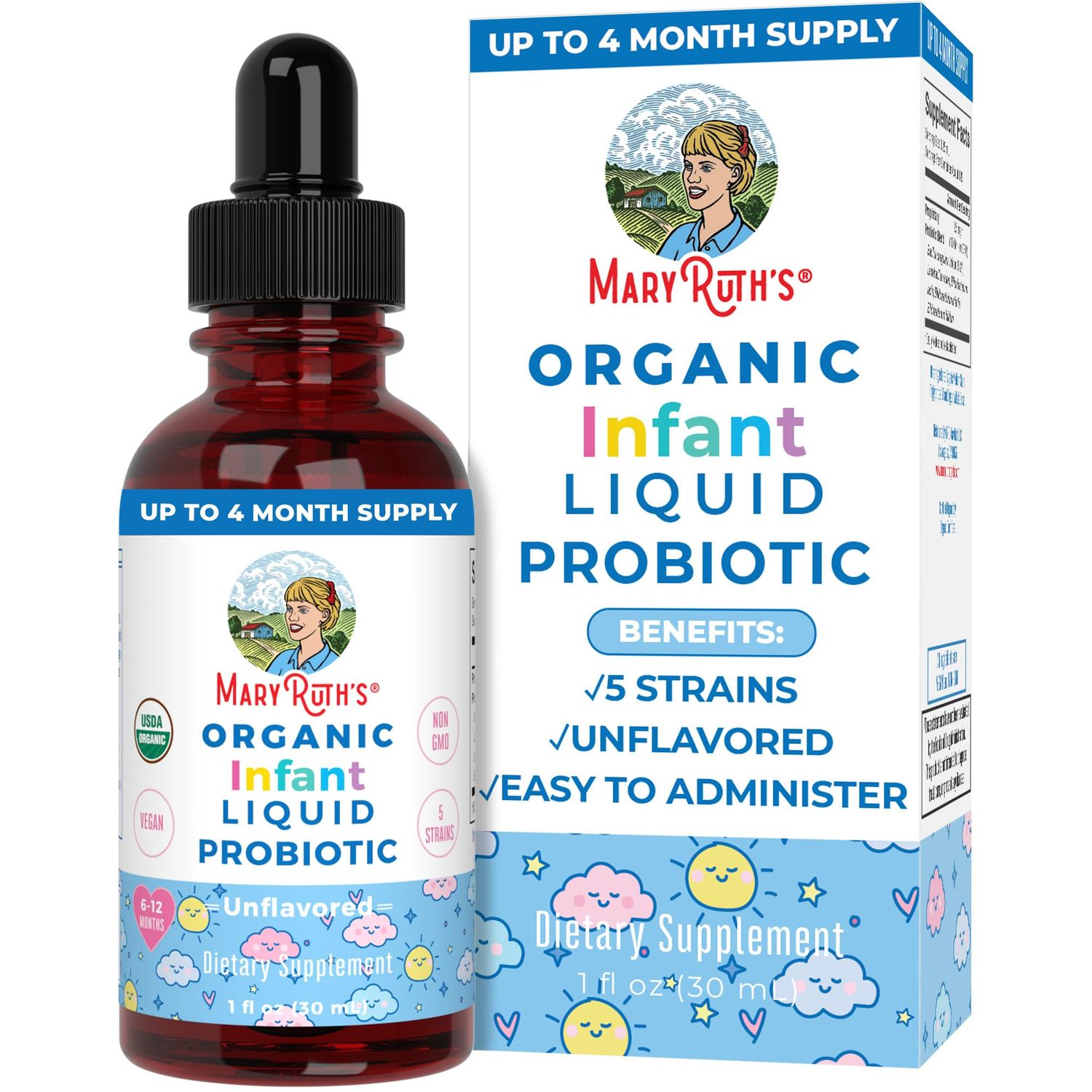 MaryRuth Organics USDA Organic Infant Liquid Probiotic Drops | Baby Essentials | Probiotics for Infants | Baby Probiotic Drops | Proprietary Probiotic Blend | Vegan | Non GMO | 125 Servings