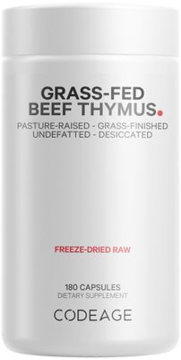 Codeage Grass Fed Beef Thymus Supplement Superfood, Freeze Dried, Non-Defatted, Desiccated Thymus &amp; Liver Pills, Glandulars Meat, Pasture Raised Beef Vitamins, Non-GMO, 180 Capsules
