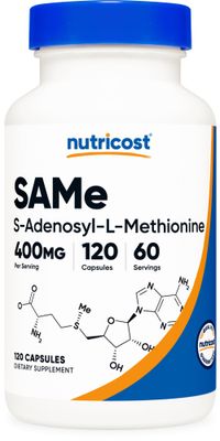Nutricost SAM-e (S-Adenosyl-L-Methionine) 400mg Per Serving, 60 Servings, 200mg Per Capsule, 120 Capsules - Non-GMO, Gluten Free SAMe, Vegetarian