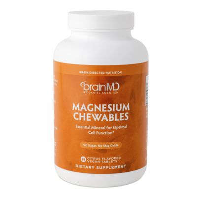 Dr Amen BrainMD Magnesium Chewables, Citrus - 60 Chewable Tablets - Essential Mineral for Optimal Cell Function - Supports Memory &amp; Focus - Gluten Free - 60 Servings