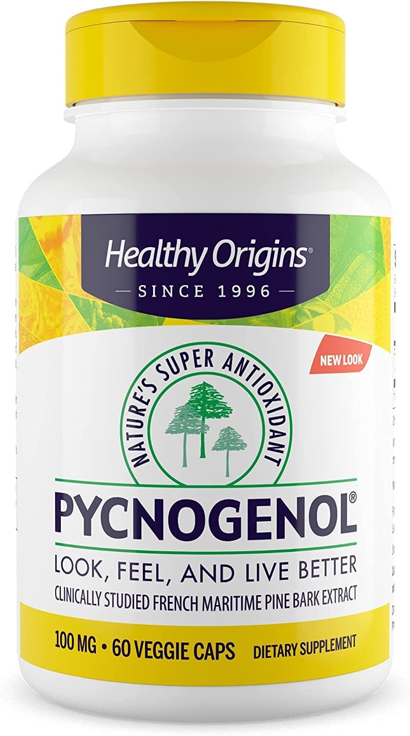 Healthy Origins Pycnogenol 100 mg - Premium Pine Bark Extract - French Maritime Pine Bark Extract for Heart Health, Skin Care &amp; More - Gluten-Free &amp; Non-GMO Supplement - 60 Veggie Caps