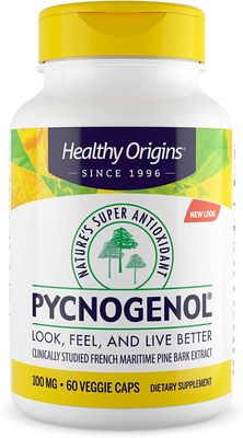 Healthy Origins Pycnogenol 100 mg - Premium Pine Bark Extract - French Maritime Pine Bark Extract for Heart Health, Skin Care &amp; More - Gluten-Free &amp; Non-GMO Supplement - 60 Veggie Caps
