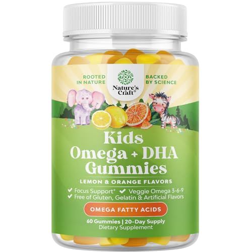 Kids DHA Omega 3 Gummies for Kids - Delicious Fish Free DHA Kids Omega 3 Gummies with Vegetarian Omega 3 6 9 for Vision Brain &amp; Immunity - Non GMO Omega 3 Kids Supplement Gelatin Fish &amp; Gluten Free