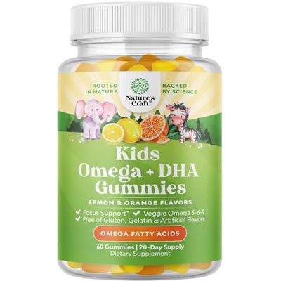 Kids DHA Omega 3 Gummies for Kids - Delicious Fish Free DHA Kids Omega 3 Gummies with Vegetarian Omega 3 6 9 for Vision Brain &amp; Immunity - Non GMO Omega 3 Kids Supplement Gelatin Fish &amp; Gluten Free
