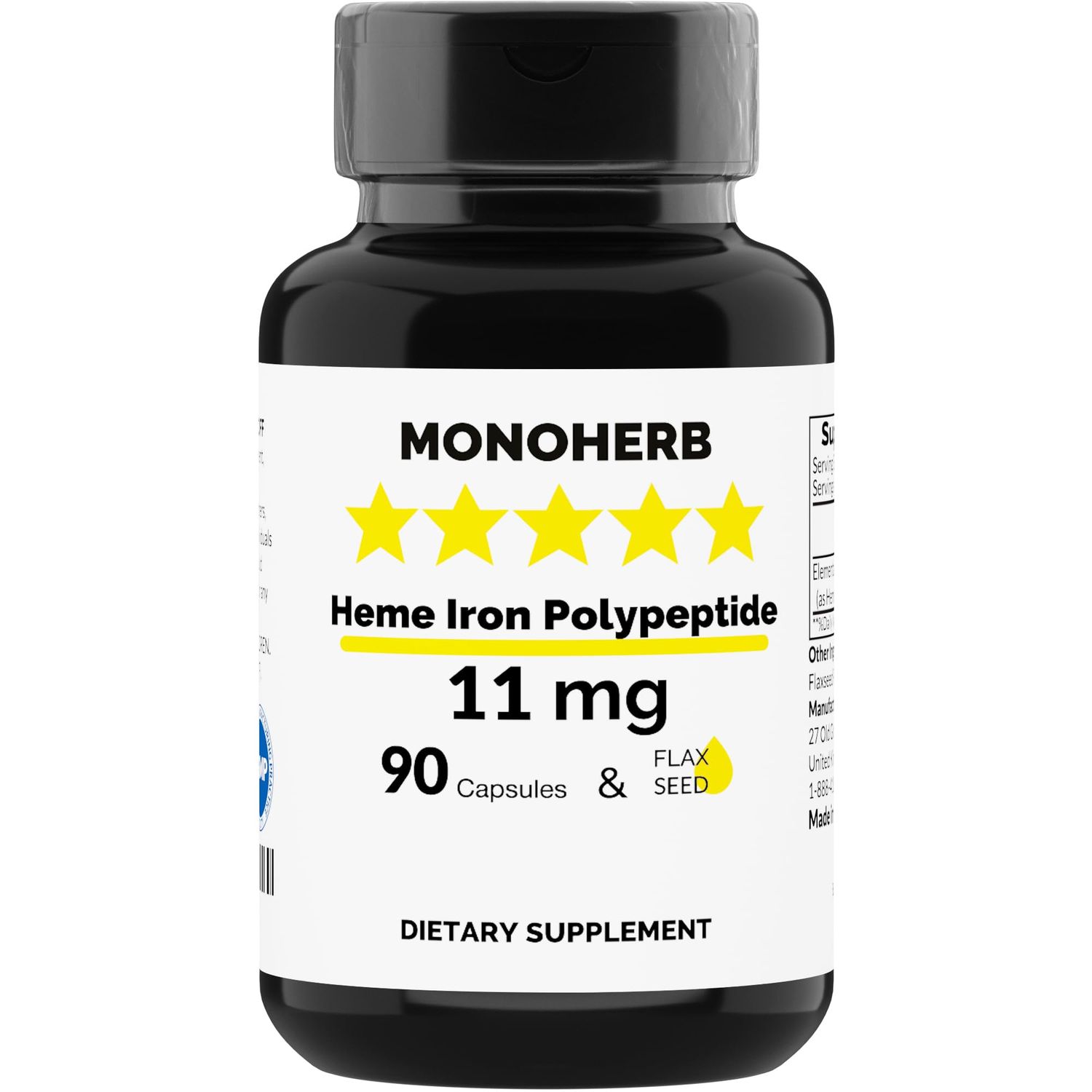 Heme Iron Polypeptide 11 mg - 90 Vegetarian Capsules - Made in USA - Iron Supplement Complex