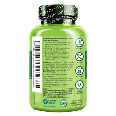 NATURELO Brain Supplement - Whole Food Brain Health Supplement for Memory and Focus Support, Enhance Brain Health Blend Supplement for Adults - 60 Vegetarian Capsules