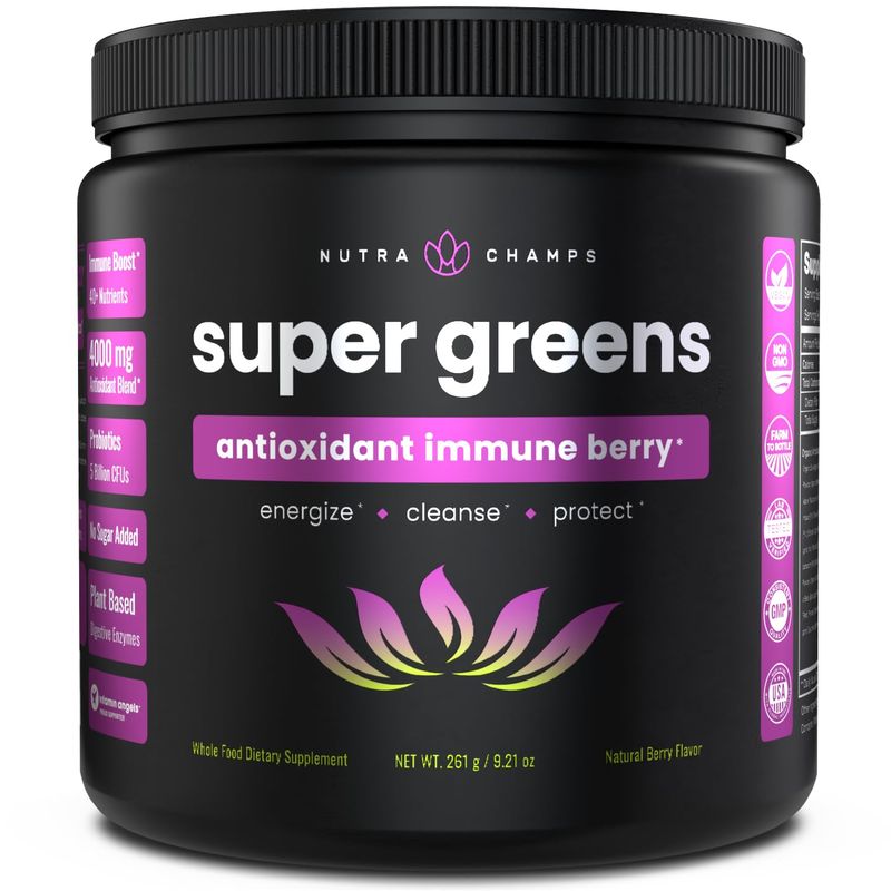 Super Greens Powder Premium Antioxidant Superfood | Organic Greens Fruit and Veggie Vegan Supplement | 40+ Greens and Superfoods Including Wheatgrass &amp; Spirulina | Probiotic Powder Greens, Sweet Berry