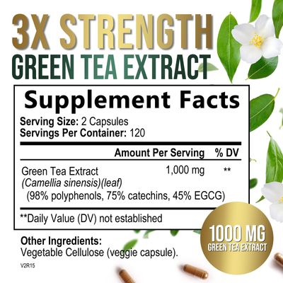 Green Tea Extract Pills 1000mg with EGCG for Heart Support with Antioxidants - 98% Standardized Polyphenols - 3X Absorption Green Tea Capsules for Natural Energy, Gentle Caffeine - 240 Capsules