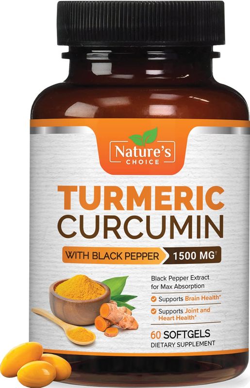 Turmeric Curcumin Supplement 1500mg - Superior Absorption Tumeric Extract Softgel with Black Pepper - Curcuminoids Antioxidant Herbal Supplement, Joint Support for Women &amp; Men, Non-GMO - 60 Softgels