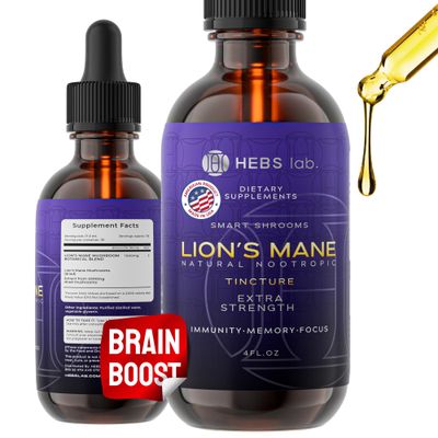 Lions Mane Mushroom Supplement - Organic Lions Mane Extract - Herbs Brain Supplement - Natural Lion&#39;s Mane Drops - Immune Defense - Made in USA - Memory Supplement for Brain 4 Fl Oz