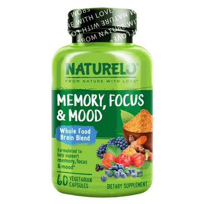 NATURELO Brain Supplement - Whole Food Brain Health Supplement for Memory and Focus Support, Enhance Brain Health Blend Supplement for Adults - 60 Vegetarian Capsules