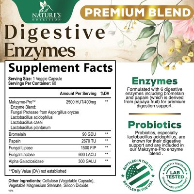 Digestive Enzymes with Probiotics - Probiotic Multi Enzymes with Probiotics and Prebiotics for Digestive Health and Bloating Relief for Women and Men, Daily Enzymes for Gut &amp; Digestion - 60 Capsules