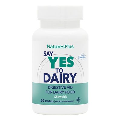 Natures Plus Say Yes to Dairy - 50 Chewable Tablets - Natural Lactase Enzyme Supplement, Maximum Strength Digestive Aid, Lactose Intolerance Relief - Gluten-Free - 50 Servings