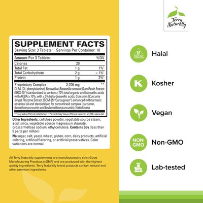Terry Naturally Curamin Extra Strength - 30 Tablets - Non-Addictive Pain Relief with Curcumin, Boswellia, DLPA & Nattokinase - Non-GMO, Vegan - 10 Servings