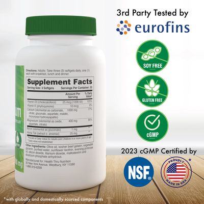 Health Thru Nutrition Liquid Calcium 1000mg, Magnesium 400mg, Vitamin D3 1,000iu and Boron | Bone Restore &amp; Strength with 6 Calcium Complex | 3rd Party Tested | Non-GMO Gluten Free (Pack of 100)